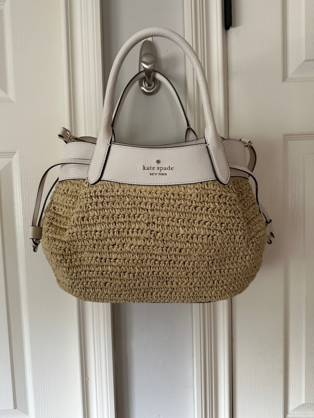 kate spade White and Tan Woven Satchel